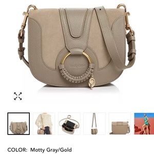 NWT See by Chloe Hana Small Leather & Suede Crossbody in Motty Gray/Gold